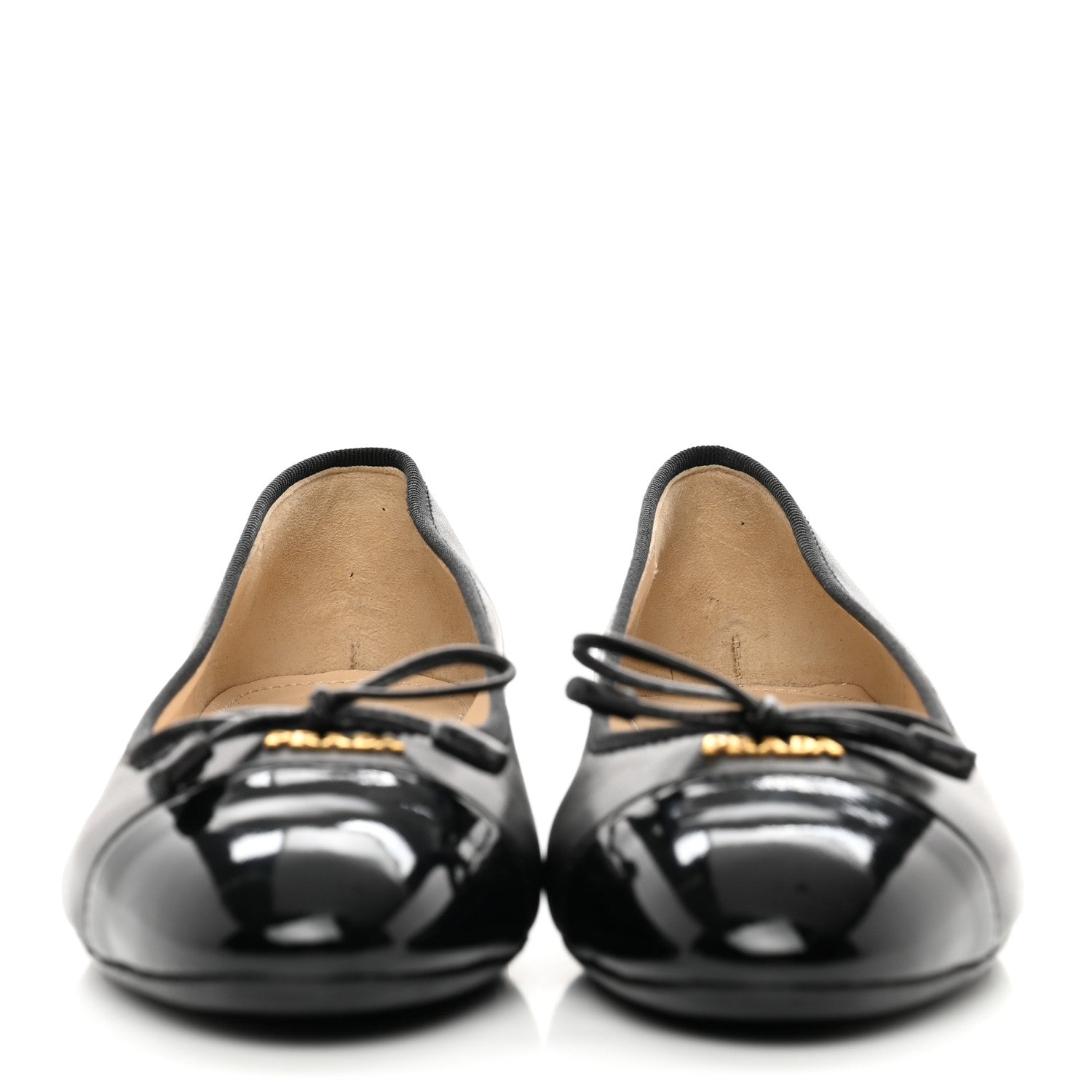 Prada Nappa Vernice Cap Toe Logo Bow Ballerina Flats 35 Black 2 of 14