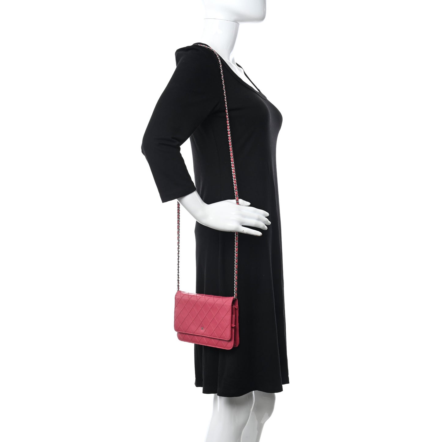 Lambskin Diamond Stitched Wallet On Chain WOC Pink