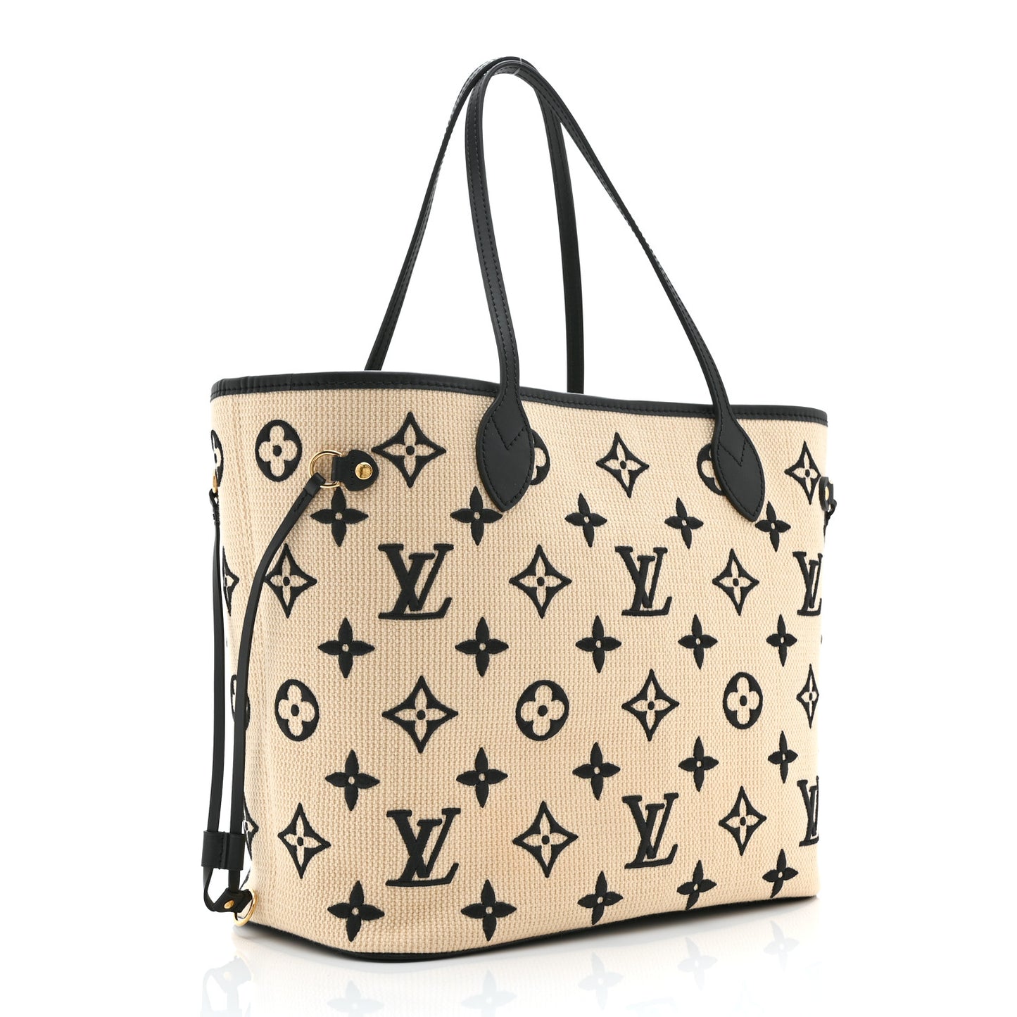 Cotton Monogram Embroidered Neverfull MM Beige Black Beige Black