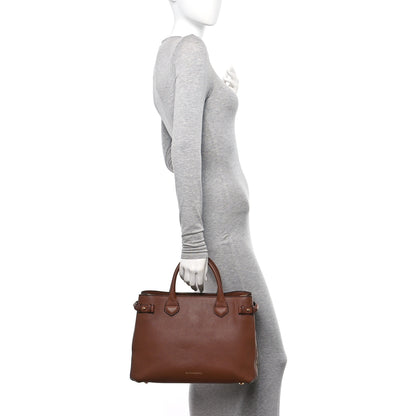 Burberry Grainy Calfskin House Check Medium Banner Tote Dark Sand 2 of 12