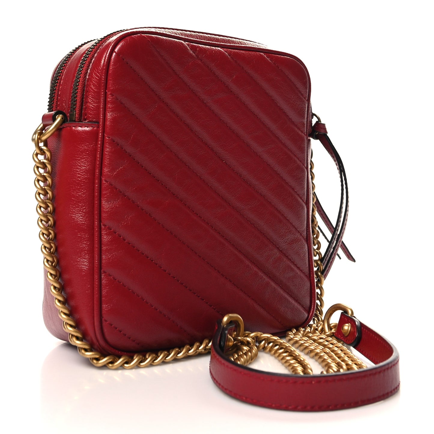 Azalea Calfskin Matelasse Diagonal Tall GG Marmont Crossbody Bag Romantic Cerise