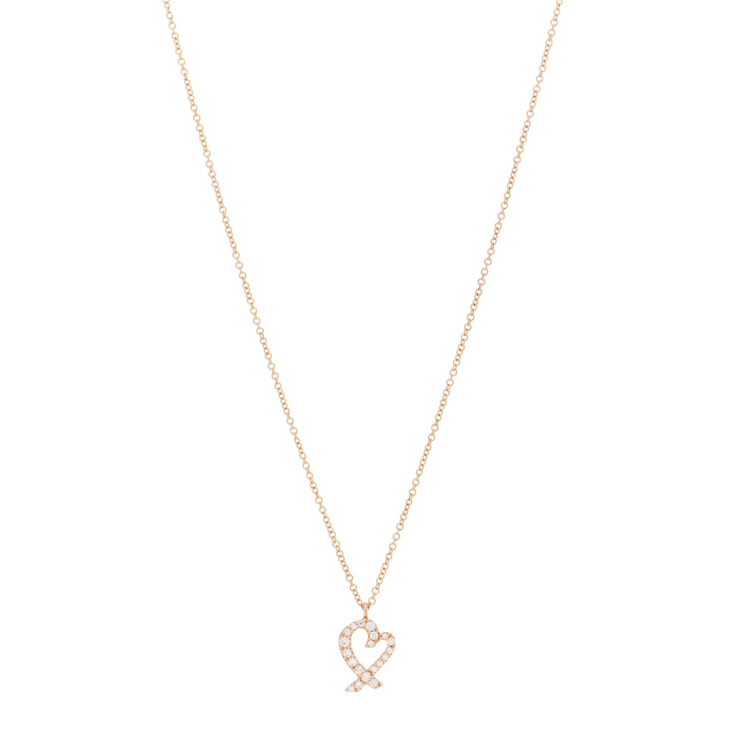 18K Rose Gold Diamond Mini Paloma Picasso Loving Heart Pendant Necklace