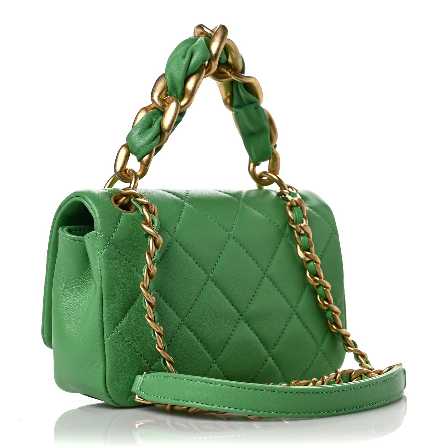 Shiny Lambskin Small Chain Is More Flap Green