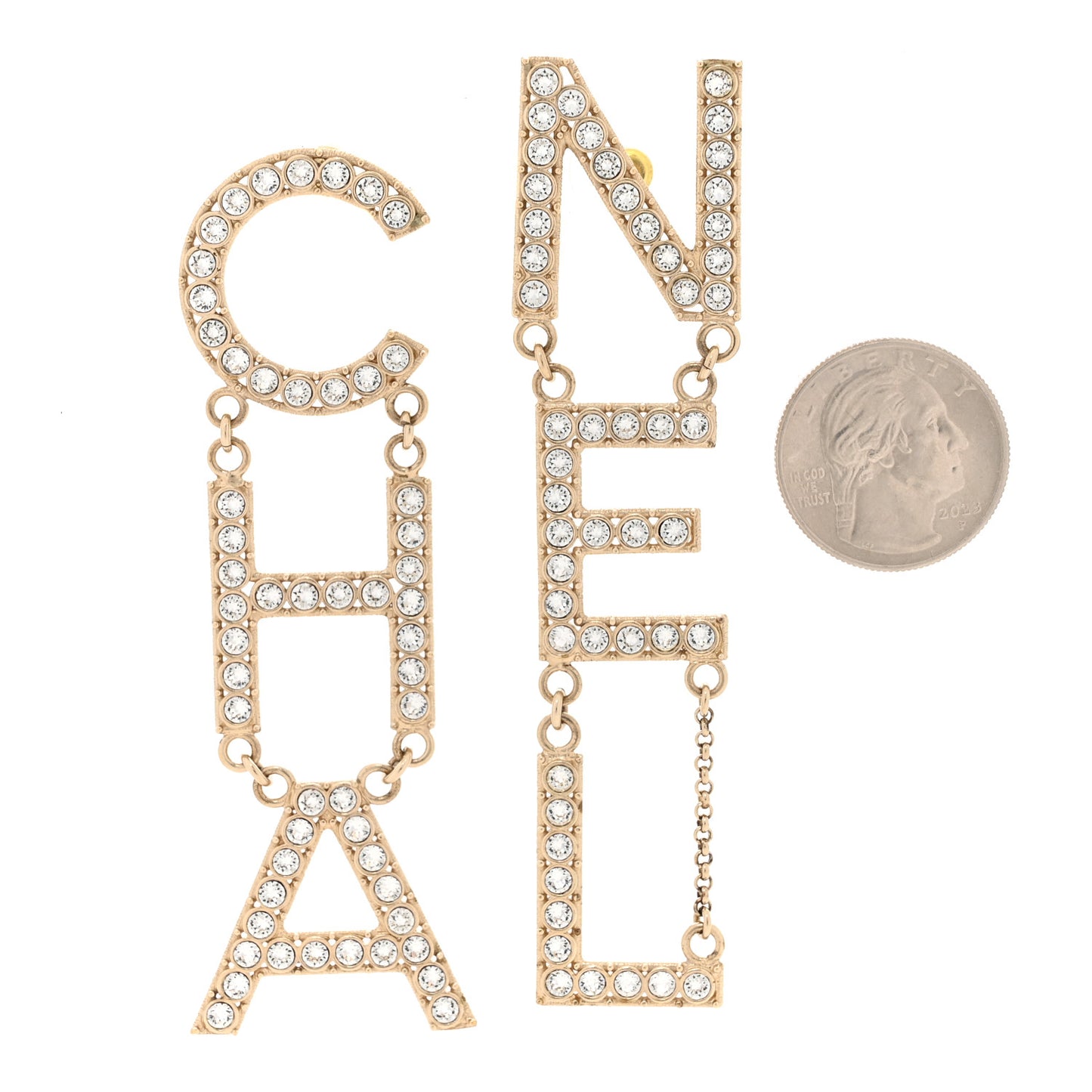Crystal Cha-Nel Logo Drop Earrings Gold