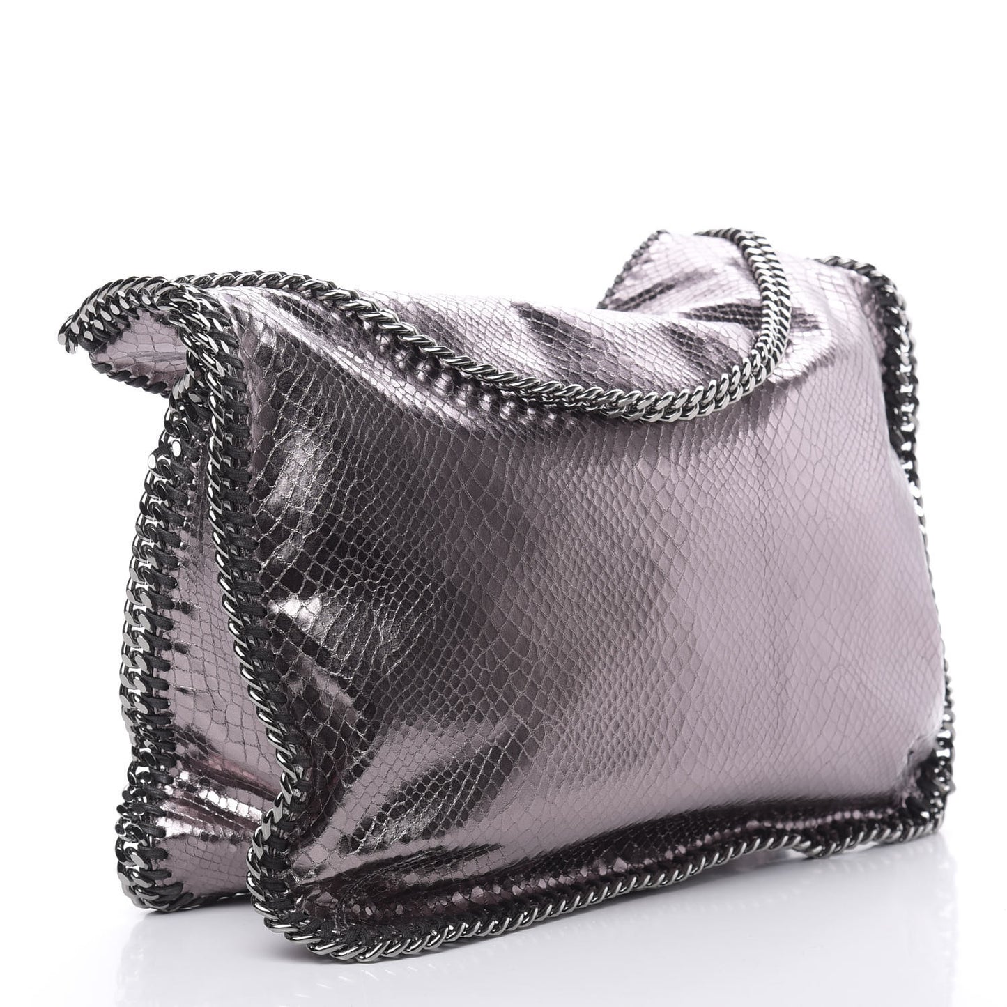 Metallic Snakeskin Print Falabella Tote Ruthenium