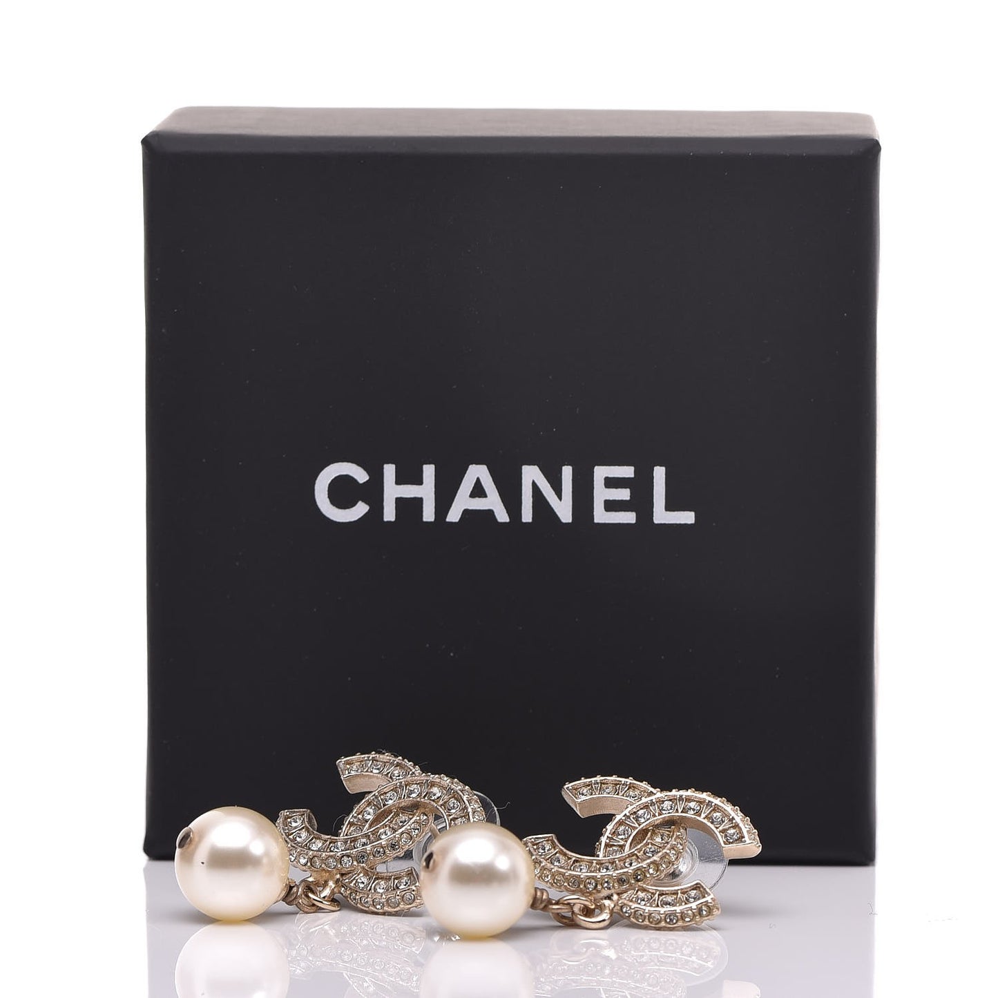 Crystal Pearl CC Drop Earrings Gold