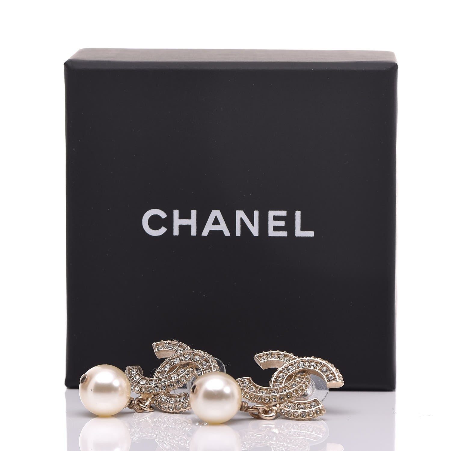 Chanel Crystal Pearl CC Drop Earrings Gold 5 of 5