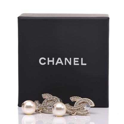 Chanel Crystal Pearl CC Drop Earrings Gold 5 of 5
