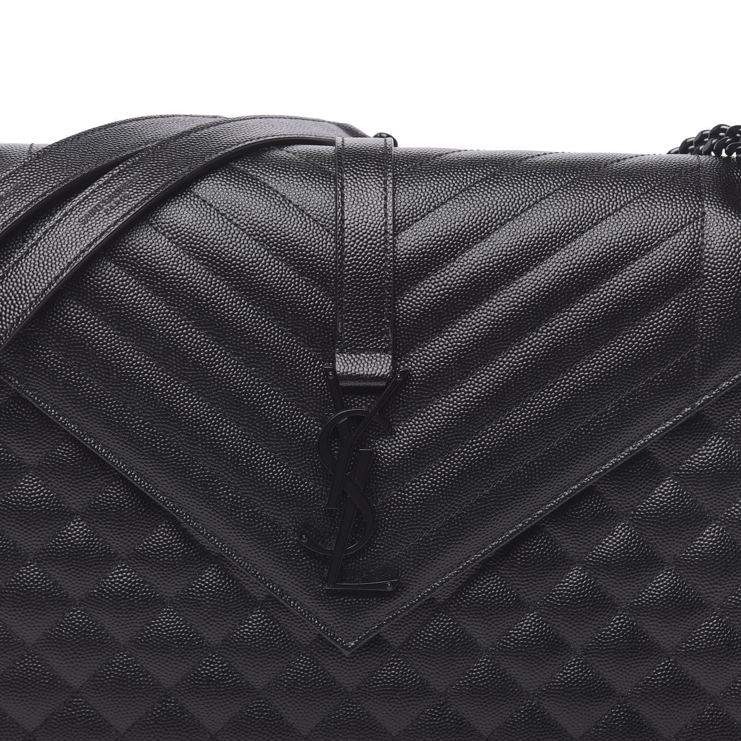 Saint Laurent Grain De Poudre Textured Mixed Matelasse Large Triquilt Monogram Monochrome Satchel Black 9 of 9