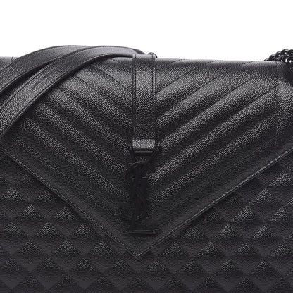 Saint Laurent Grain De Poudre Textured Mixed Matelasse Large Triquilt Monogram Monochrome Satchel Black 9 of 9