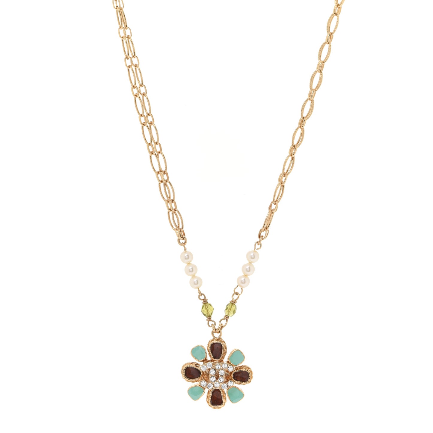 Crystal Pearl Gripoix Necklace Gold