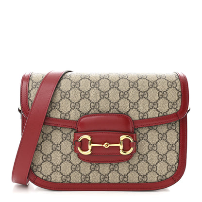 Gucci GG Supreme Monogram Azalea Calfskin Horsebit 1955 Shoulder Bag Beige Ebony New Cherry Red 1 of 10