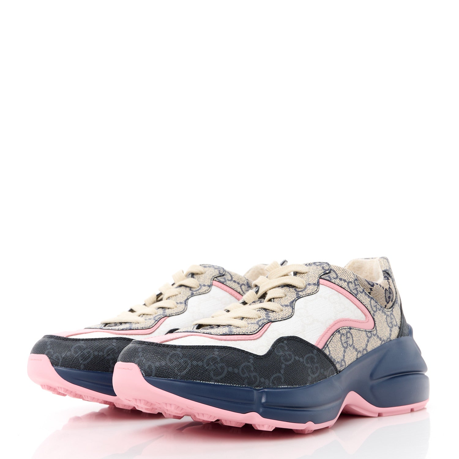 Gucci GG Supreme Monogram Rhyton Sneakers 37 Beige Blue Pink 3 of 8