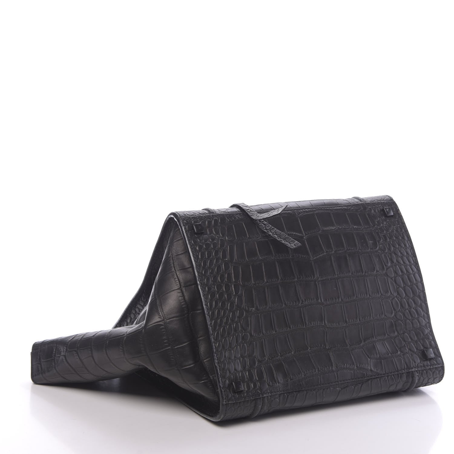 Celine Crocodile Embossed Calfskin Medium Phantom Luggage Black 4 of 9