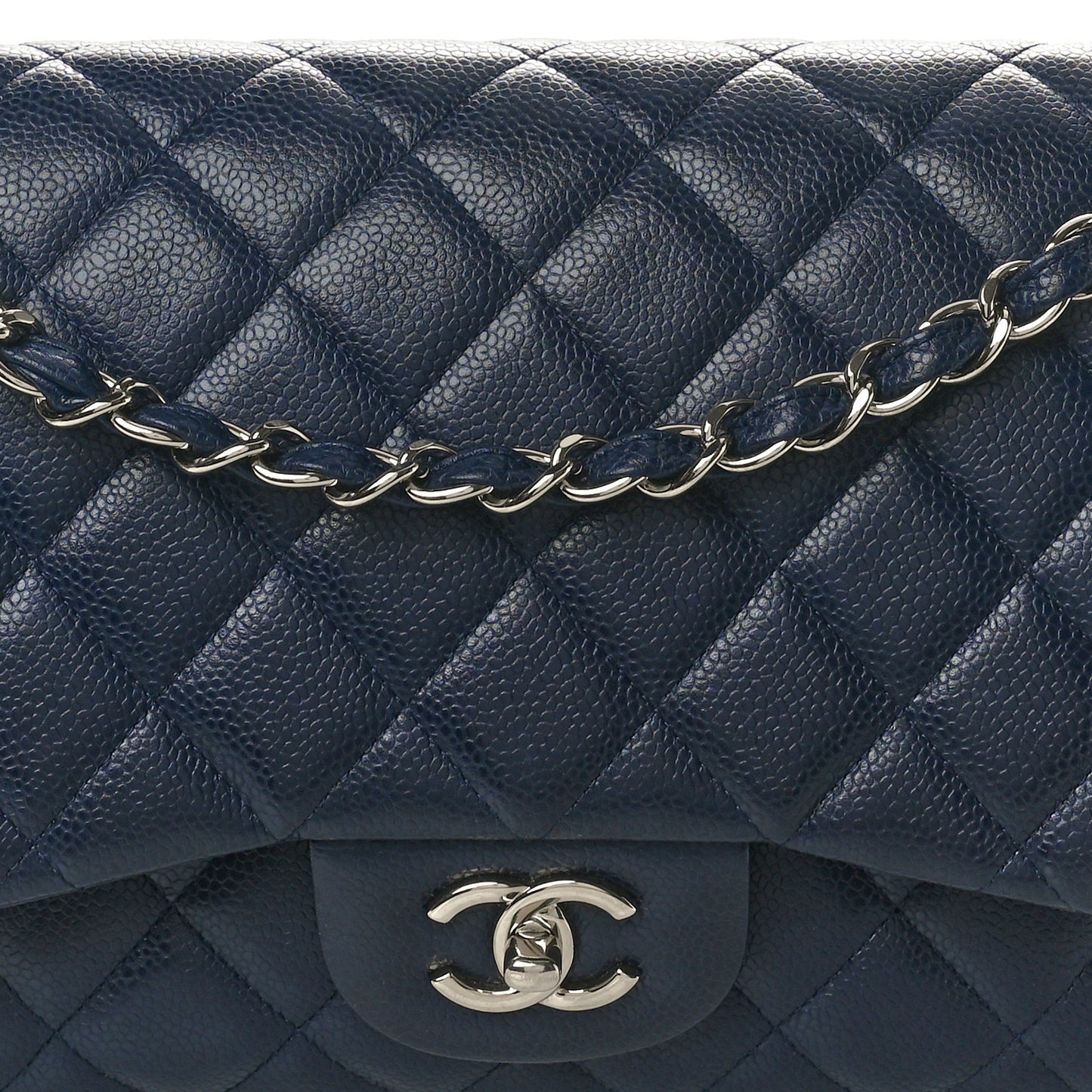 Caviar Quilted Jumbo Double Flap Navy Blue