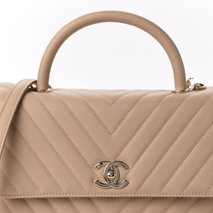 Chanel Caviar Chevron Quilted Small Coco Handle Flap Beige 10 of 10