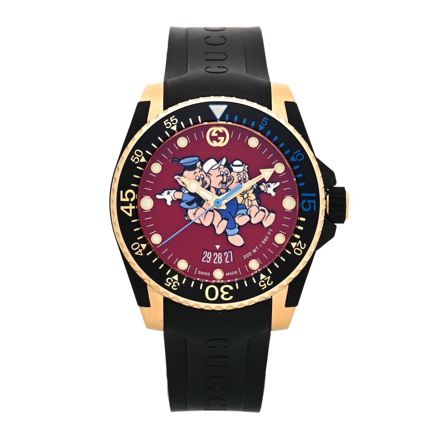 Gucci X DISNEY Stainless Steel Rubber 40mm Three Little Pigs Dive Quartz Watch 1 of 5