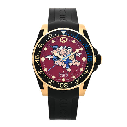 Gucci X DISNEY Stainless Steel Rubber 40mm Three Little Pigs Dive Quartz Watch 1 of 5