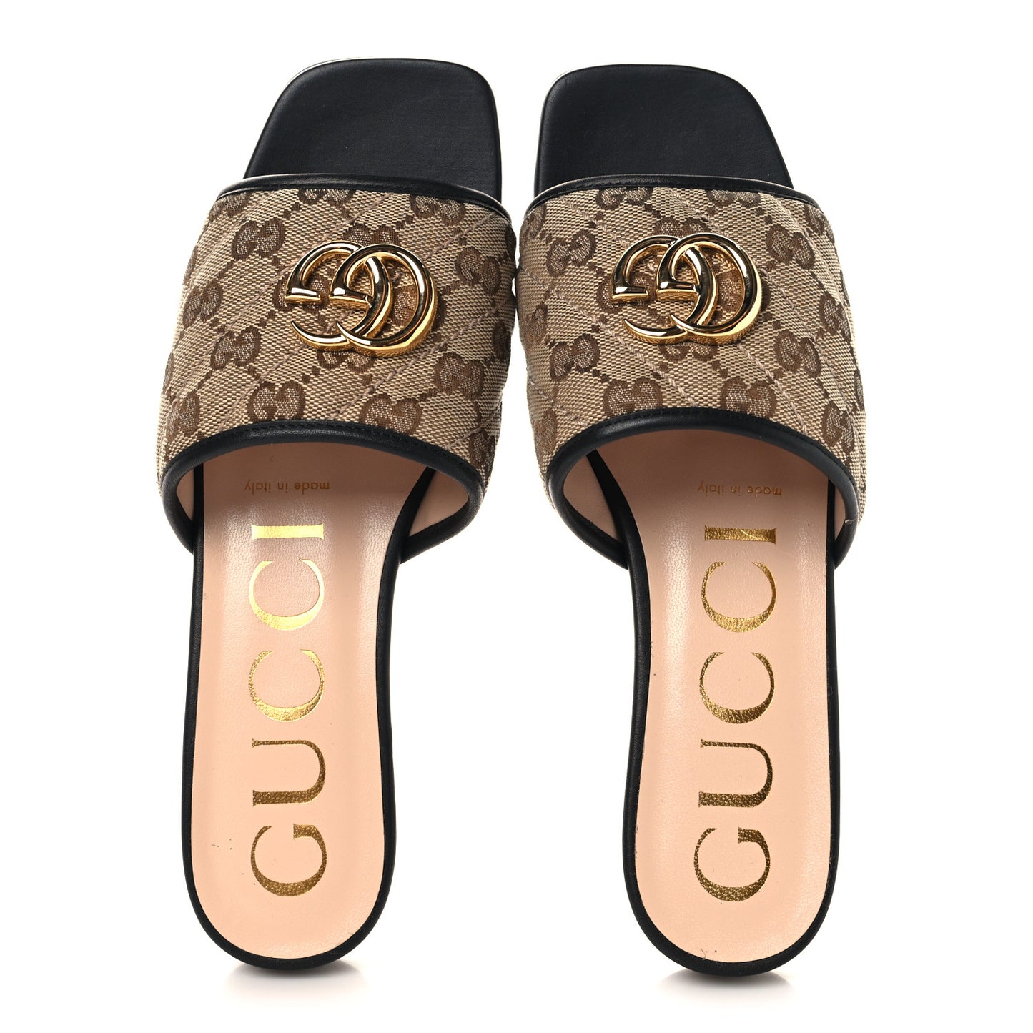 Monogram Matelasse Diagonal GG Marmont Flat Slide Sandals 37.5 Beige Ebony Black