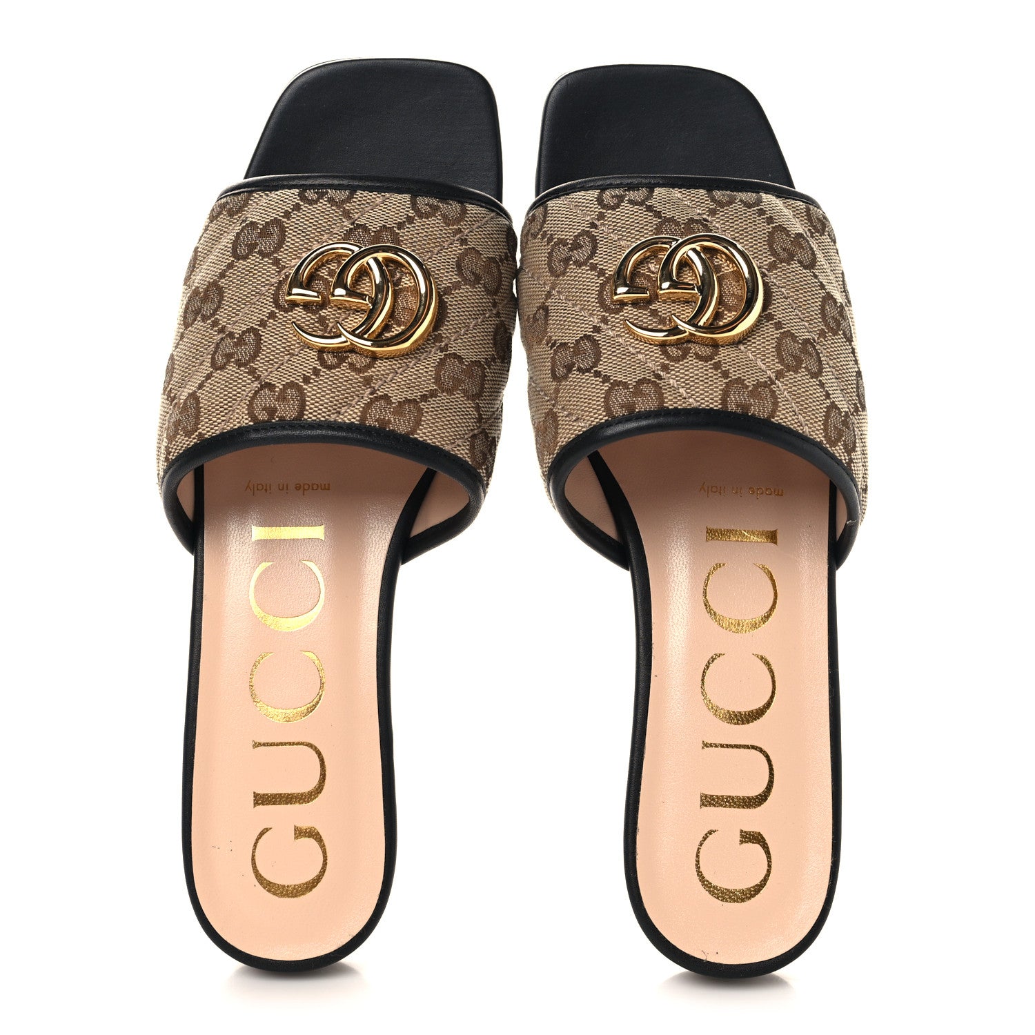 Gucci Monogram Matelasse Diagonal GG Marmont Flat Slide Sandals 37.5 Beige Ebony Black 2 of 10