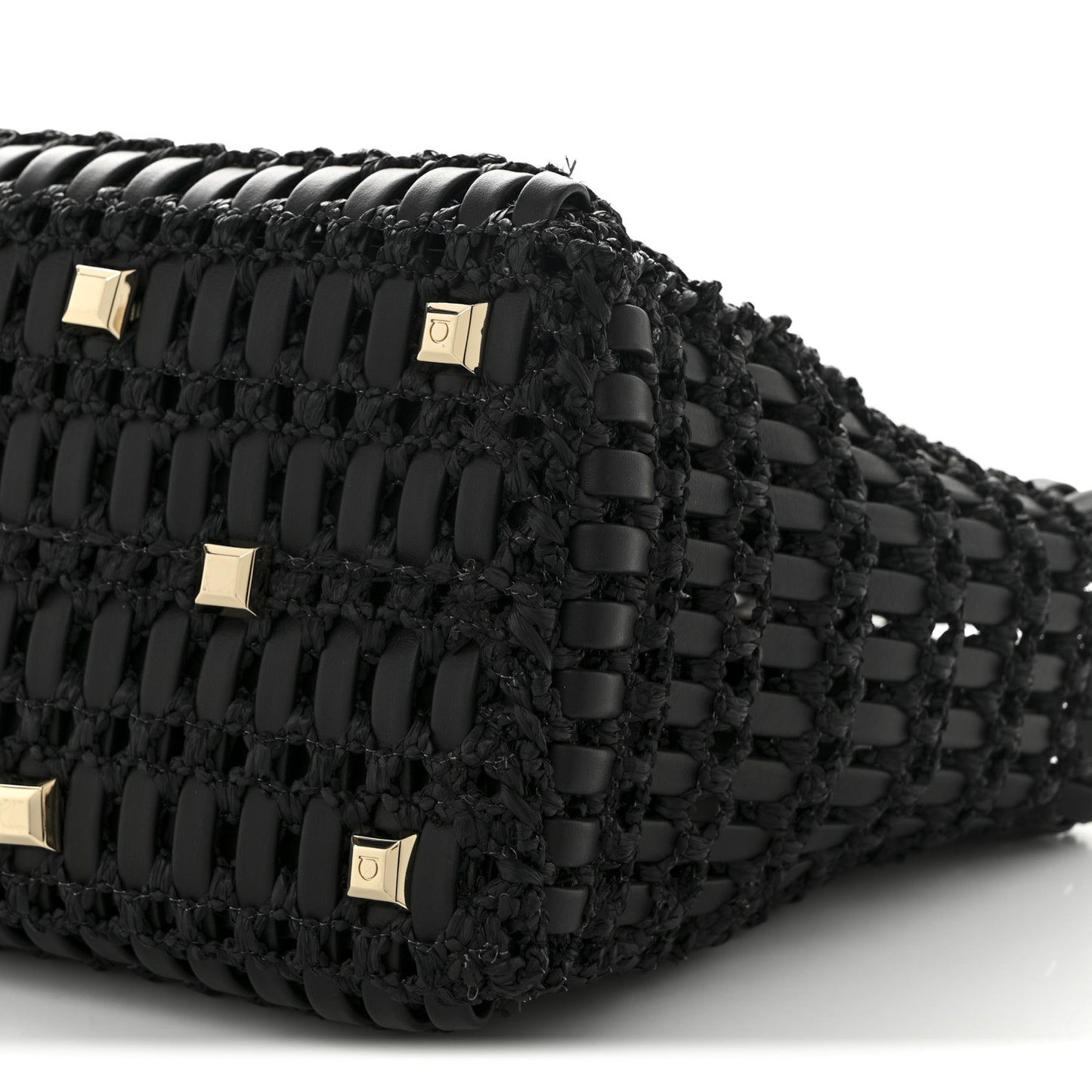 Raffia Calfskin The Studio Box Tote Black