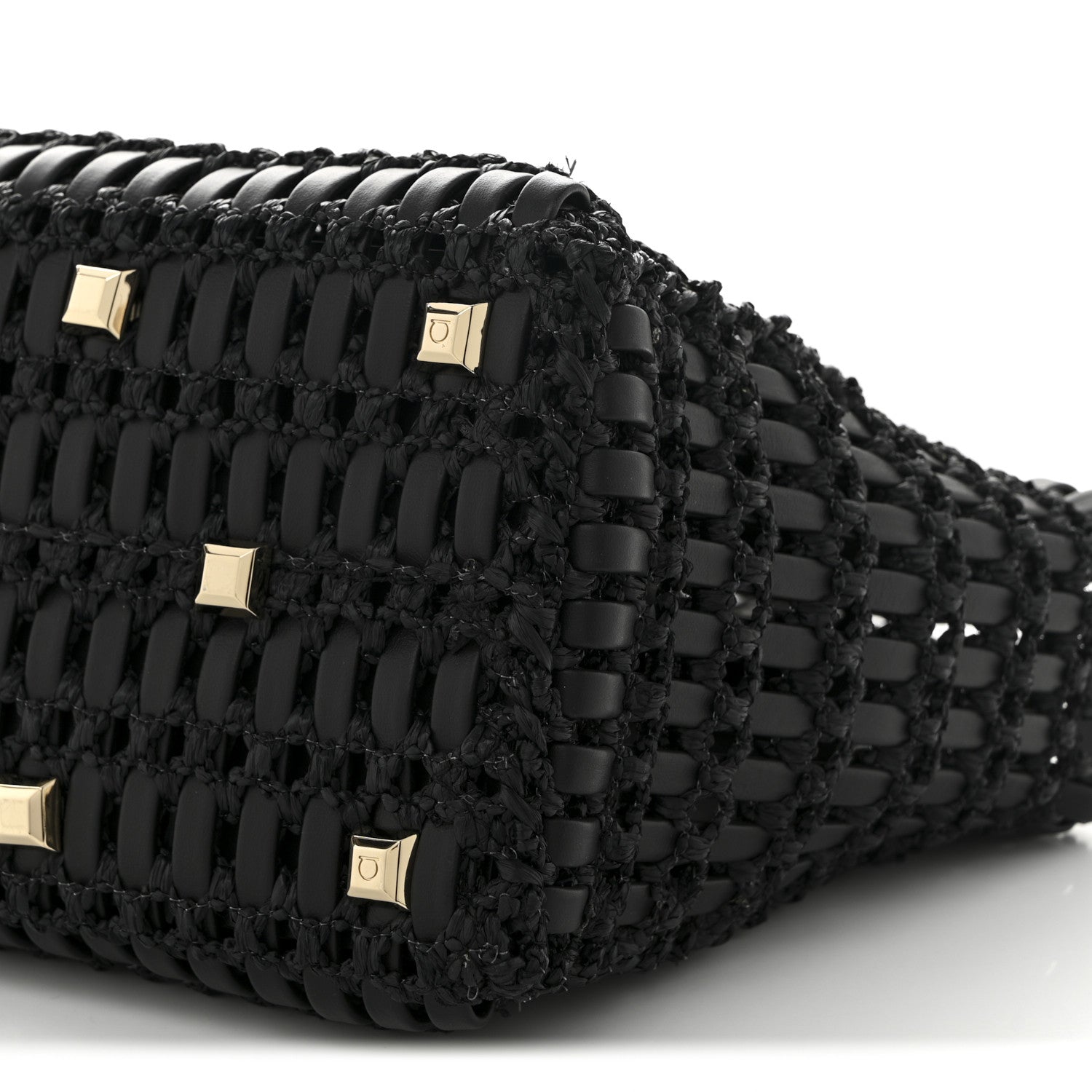 Salvatore Ferragamo Raffia Calfskin The Studio Box Tote Black 11 of 12