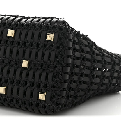 Salvatore Ferragamo Raffia Calfskin The Studio Box Tote Black 11 of 12