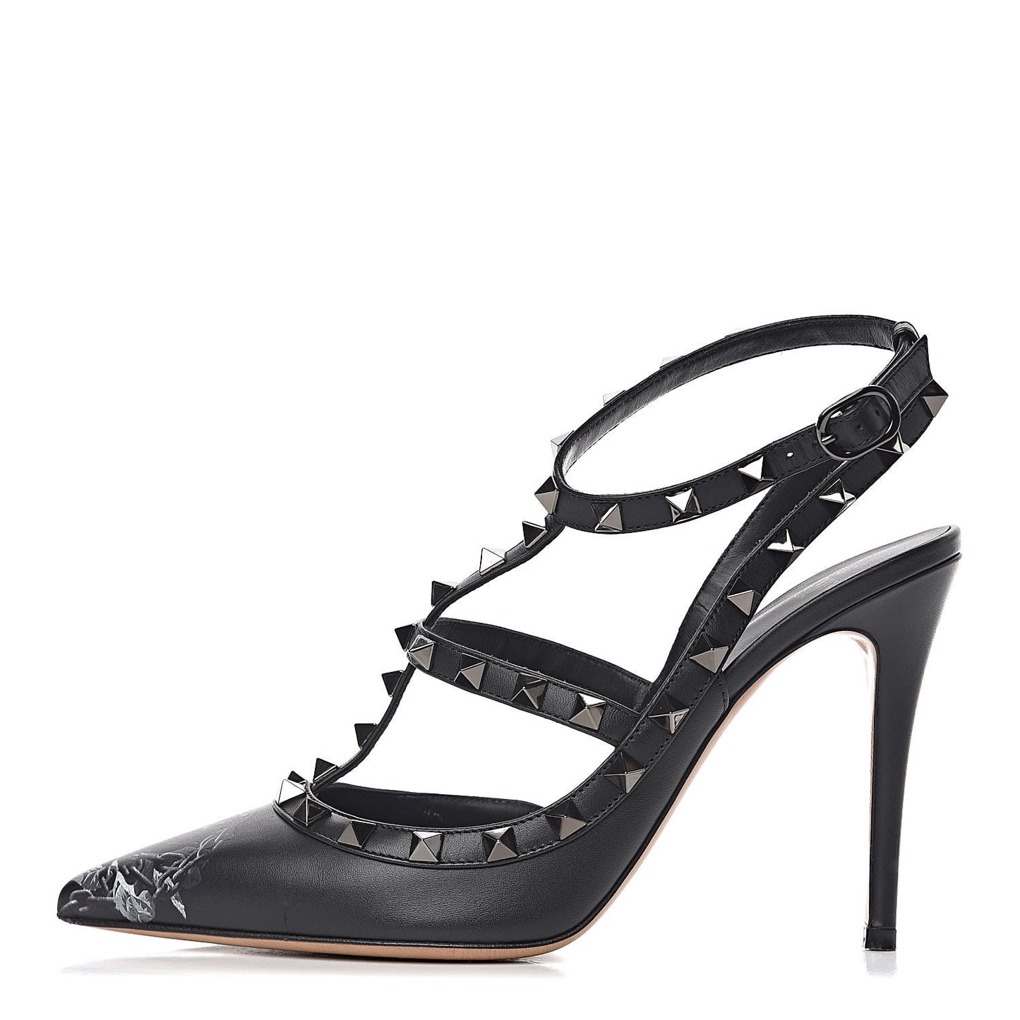 X UNDERCOVER Calfskin Rockstud Ankle Strap Pumps 38 Black
