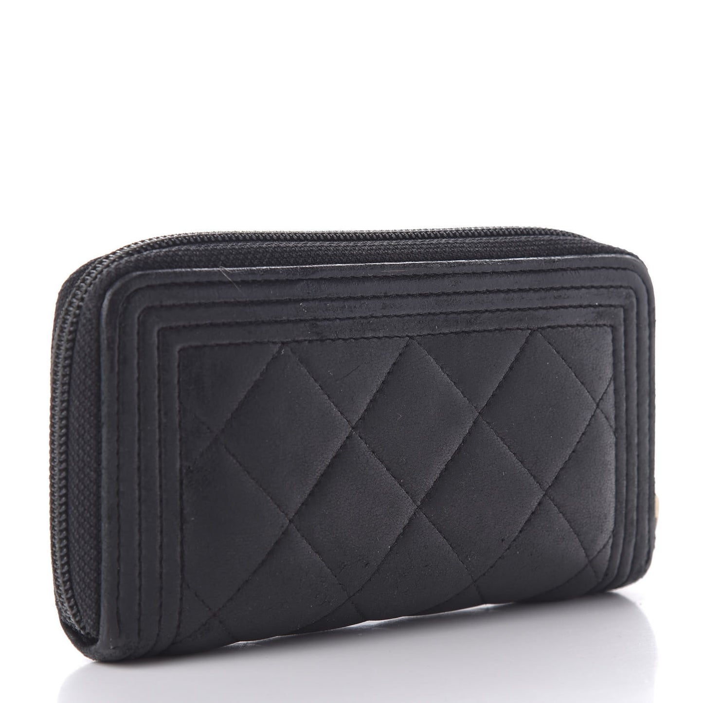 Lambskin Quilted Small Boy Zip Around Wallet Black