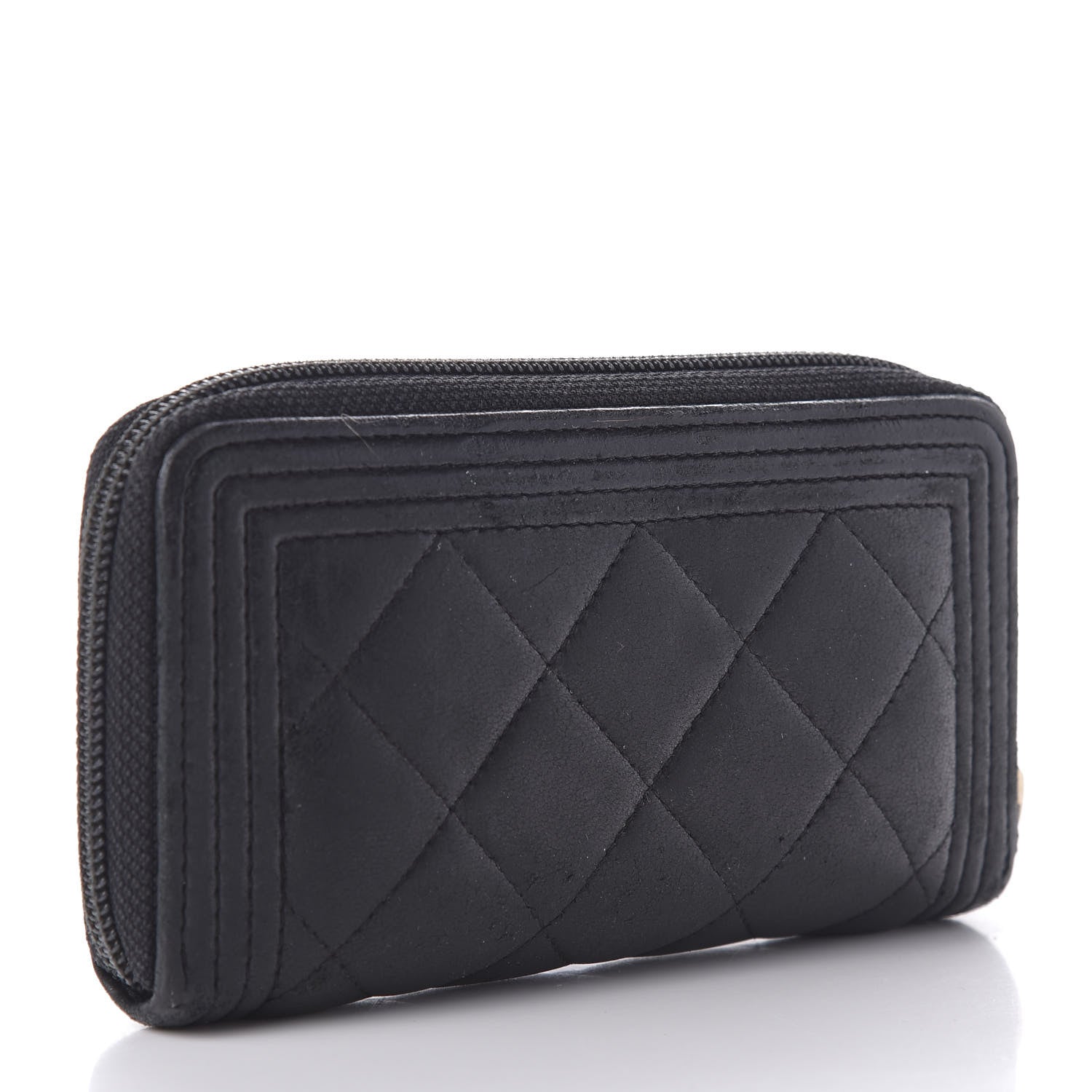 Chanel Lambskin Quilted Small Boy Zip Around Wallet Black 3 of 9