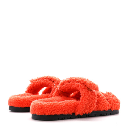 Hermes Woolskin Womens Chypre Sandals 35.5 Orange 4 of 8
