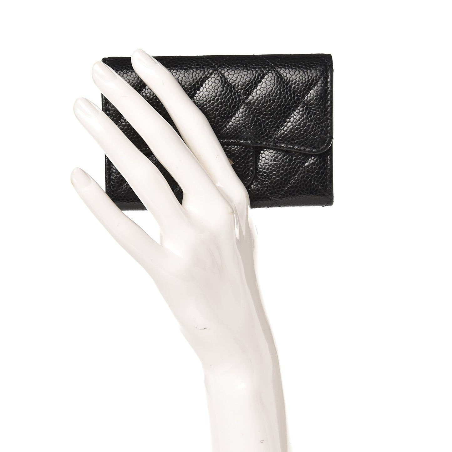 Caviar Quilted Flap Card Holder Black