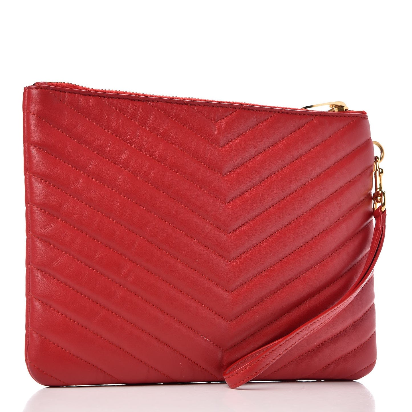 Calfskin Matelasse Chevron Monogram A5 Wristlet Red