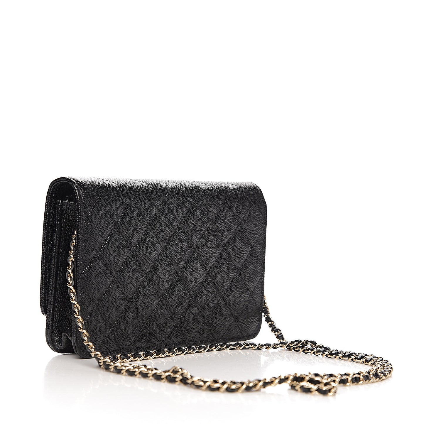 Caviar Quilted Golden Class Wallet On Chain WOC Black