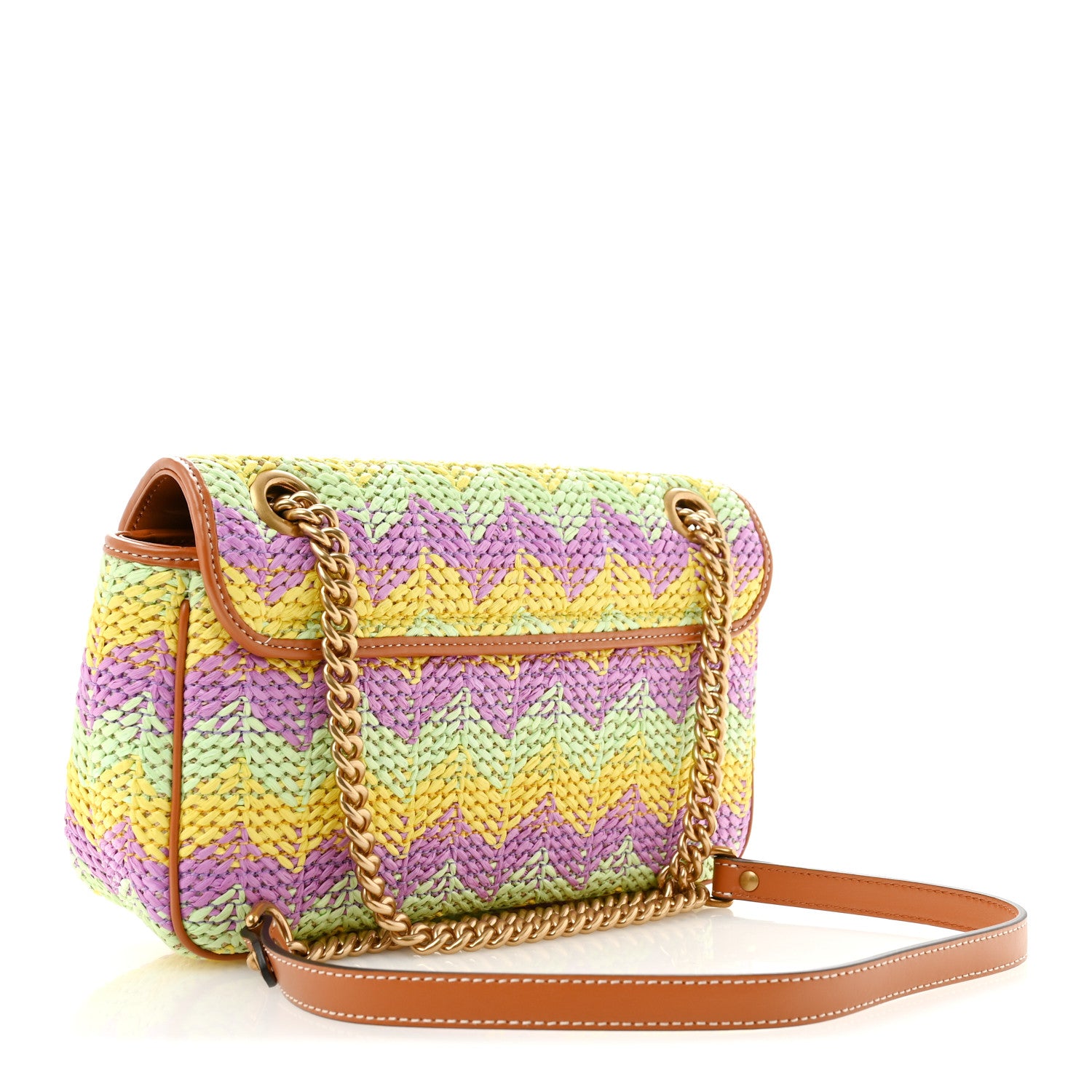 Gucci Calfskin Raffia Woven Small GG Marmont Shoulder Bag Multicolor 3 of 10