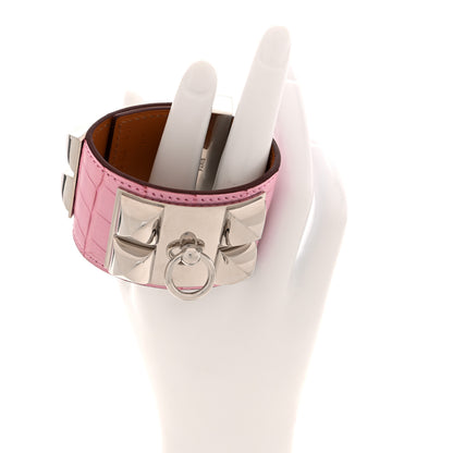 Hermes Matte Alligator Collier De Chien CDC Bracelet T1 5P Pink 2 of 4