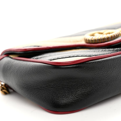 Gucci Vintage Effect Calfskin Matelasse Diagonal Striped Super Mini Torchon GG Marmont Shoulder Bag Black Beige 9 of 11