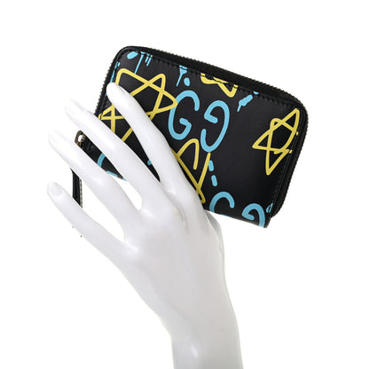 Gucci Calfskin GucciGhost Zip Around Card Case Black New Acquamarine 2 of 7