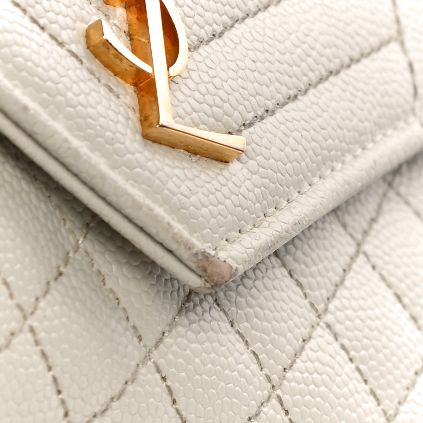 Grain De Poudre Textured Mixed Matelasse Triquilt Small Monogram Envelope Wallet Blanc Vintage