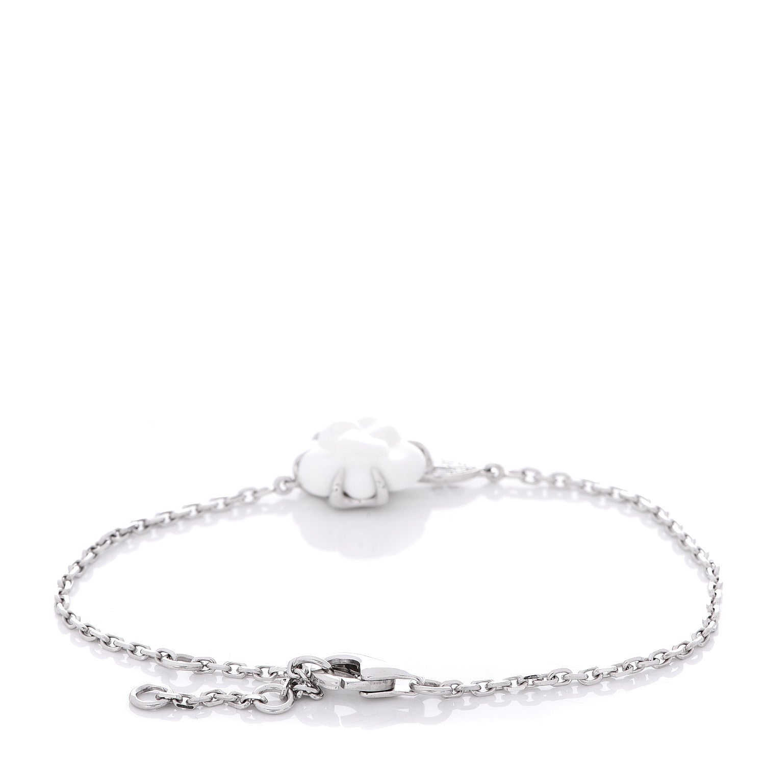 Chanel 18K White Gold White Agate Diamond Camelia Sculpté Bracelet 3 of 4