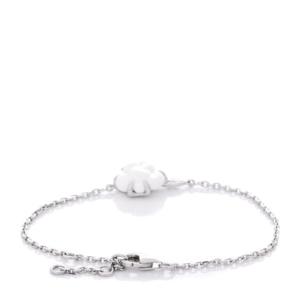 Chanel 18K White Gold White Agate Diamond Camelia Sculpté Bracelet 3 of 4