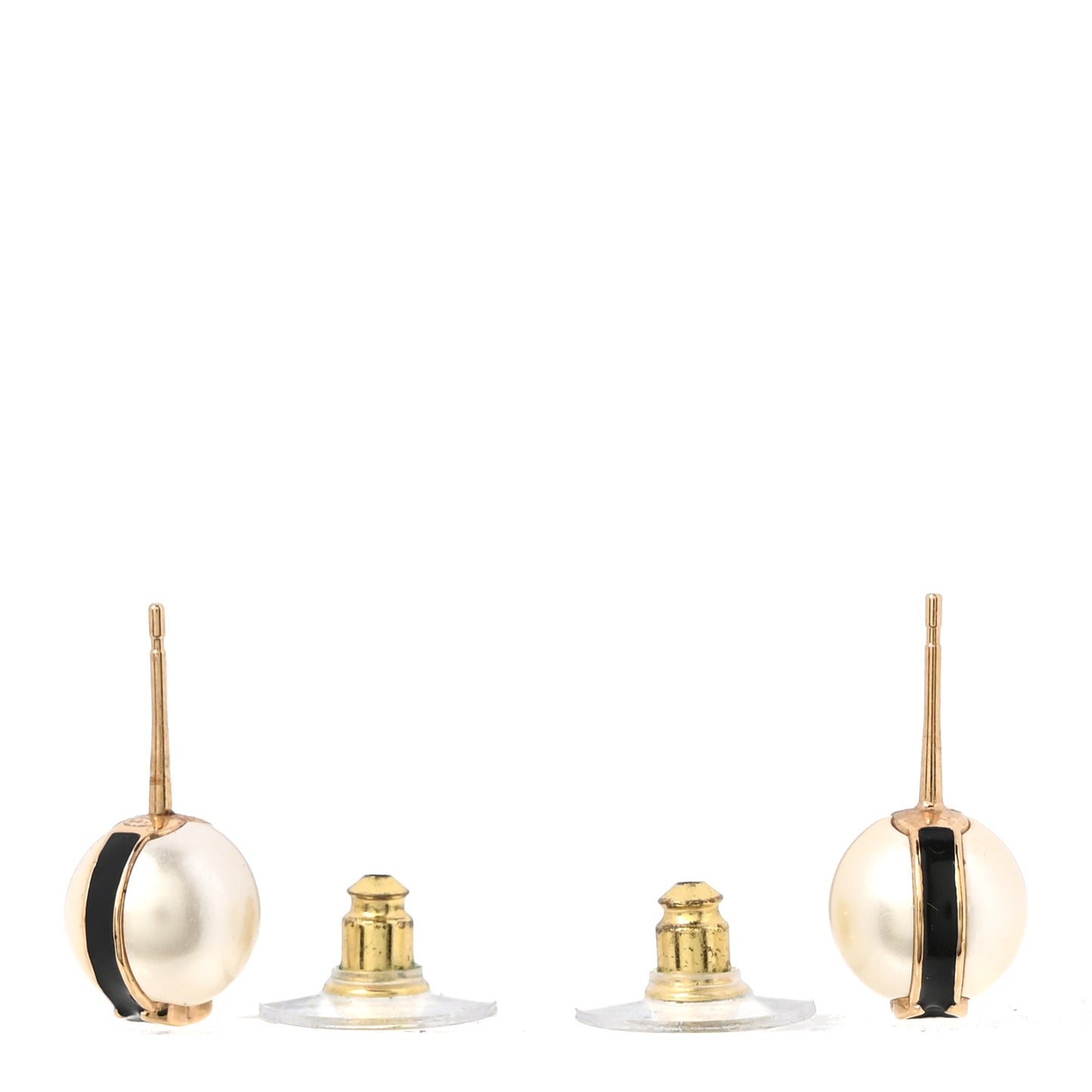 Pearl Metal CC Stud Earrings Gold Black White