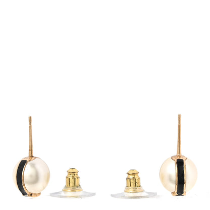 Chanel Pearl Metal CC Stud Earrings Gold Black White 3 of 5