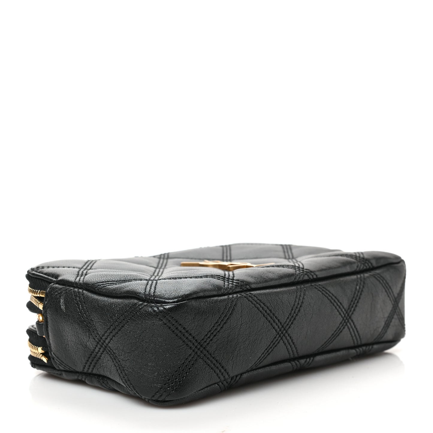 Grained Lambskin Quilted Mini Becky Double Zip Bag Black