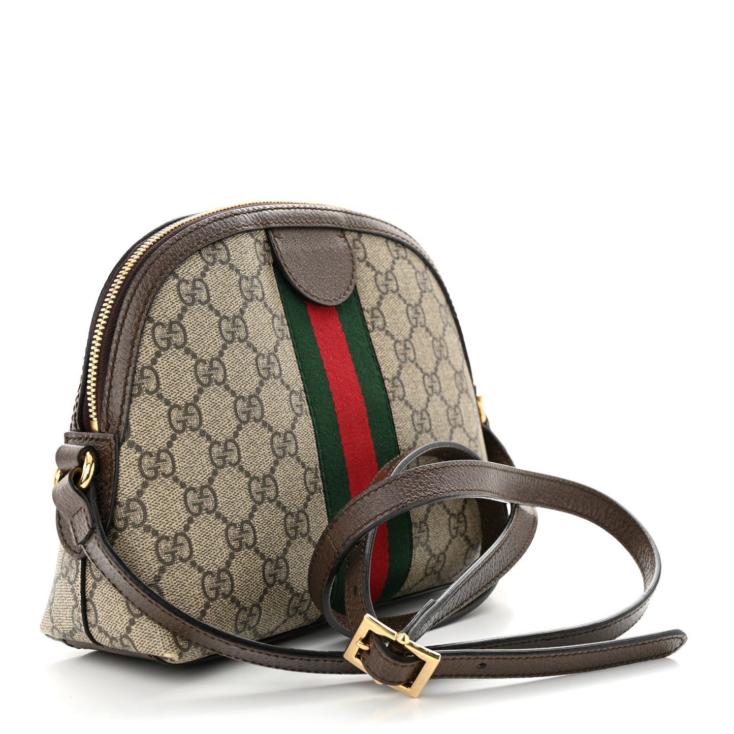 GG Supreme Monogram Textured Dollar Calfskin Web Small Ophidia Dome Shoulder Bag Beige Ebony New Acero