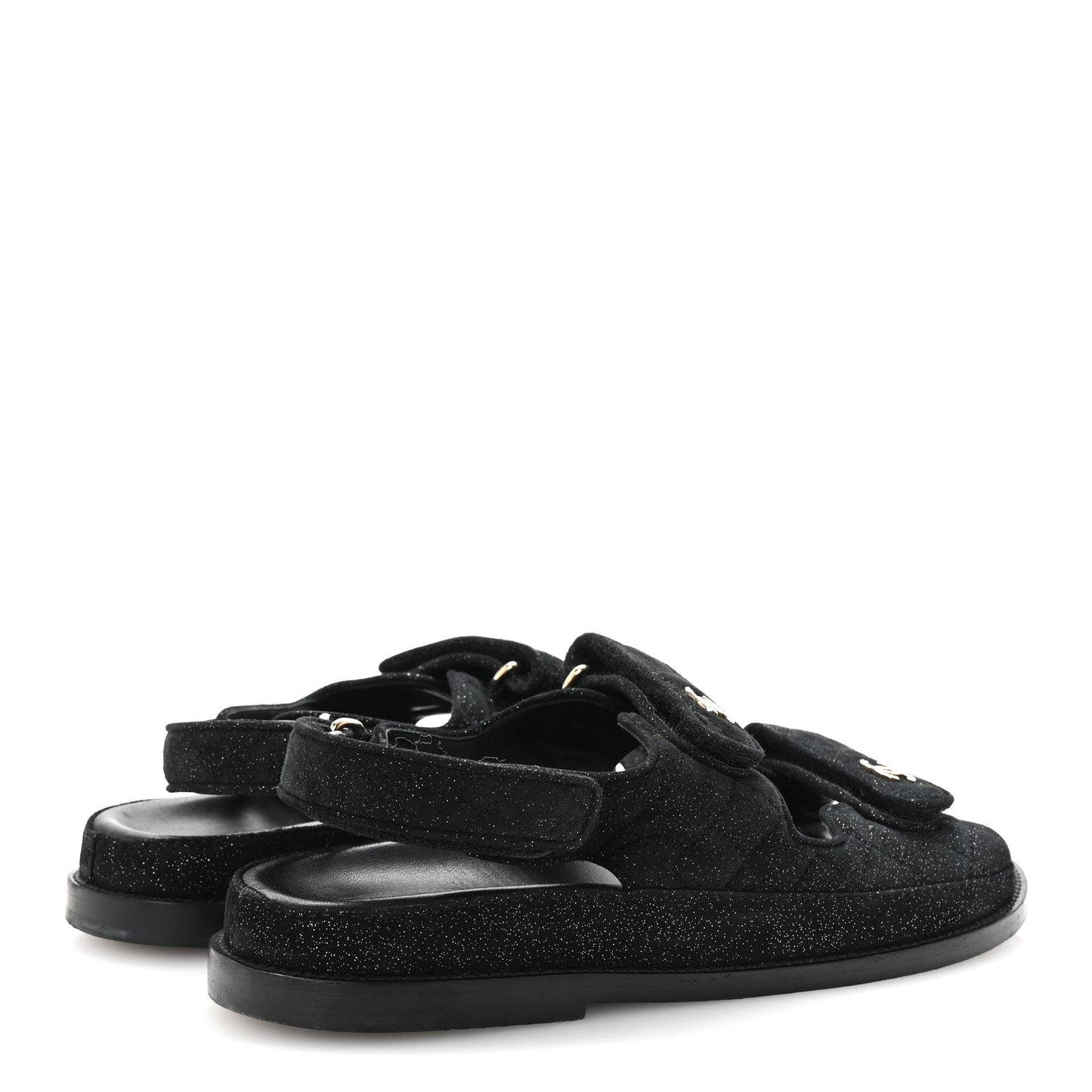 Suede Calfskin Glitter Crystal Velcro Dad Sandals 40 Black