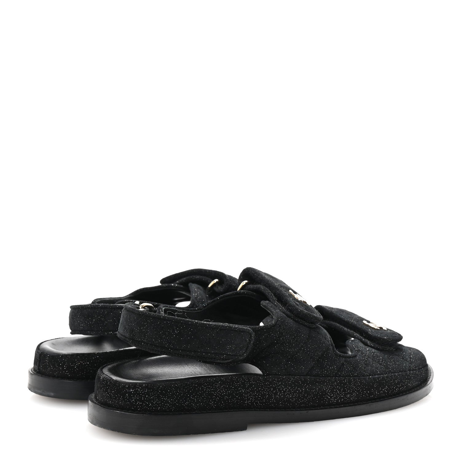 Chanel Suede Calfskin Glitter Crystal Velcro Dad Sandals 40 Black 5 of 9