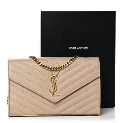 Saint Laurent Grain De Poudre Matelasse Chevron Monogram Chain Wallet Nude Powder 13 of 13