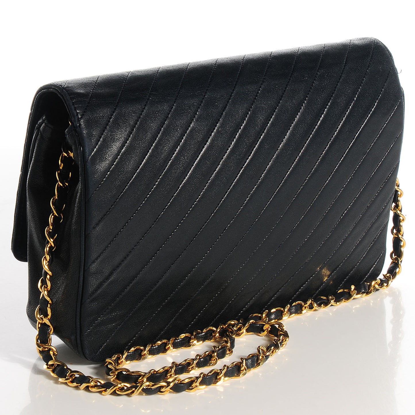 Lambskin Quilted Medium Single Flap Navy