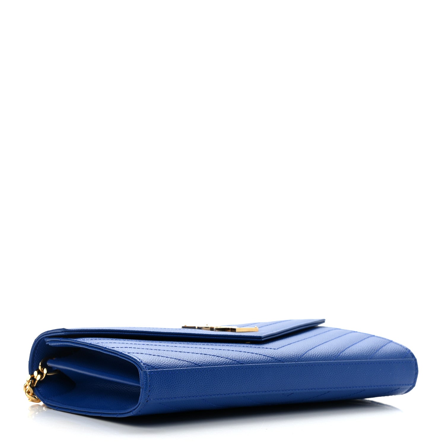 Saint Laurent Grain De Poudre Matelasse Chevron Monogram Chain Wallet Blue Majorelle 4 of 10
